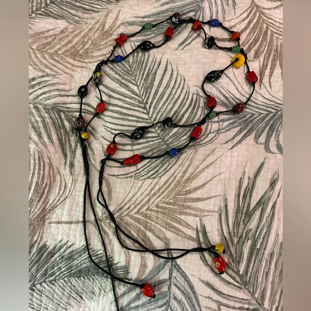 UNIQUE BELT : Colorful beads strung on black cord. Beautiful!! NEW without tags!